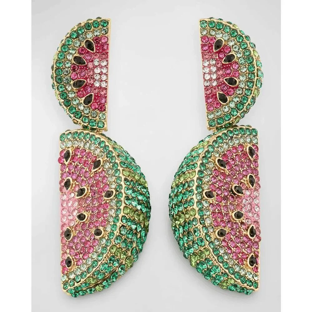 🍉 BAUBLEBAR Crystal Watermelon Slice Drop Statement Earrings NEW IN BOX